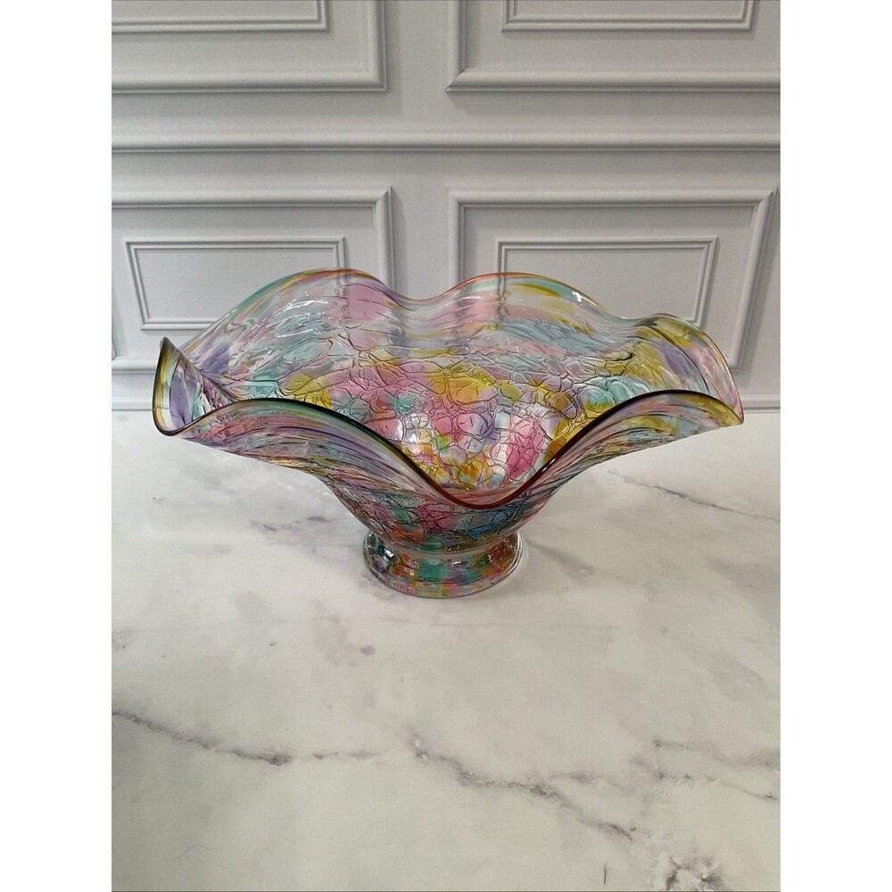Large Hand Blown Glass Bowl. Multicolor,Rainbow. Beautiful Piece